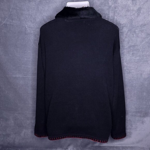 Vintage Vj Woman Christmas Sweater 1X Faux Fur Collar Embroidered Nutcracker - Picture 4 of 6